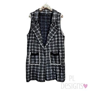 Odiva Sweater Coat Black & White Tweed NWT